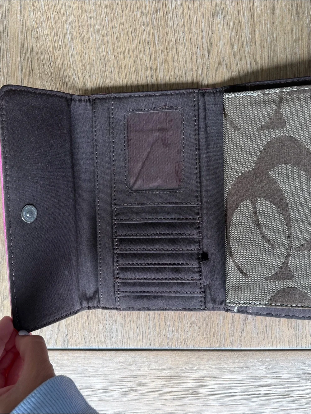 Coach Brown Signature Wallet with Pink Trim
